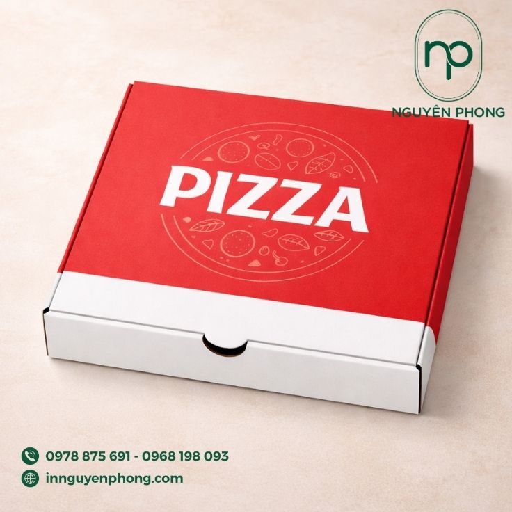 Mẫu in hộp bánh pizza đơn giản 